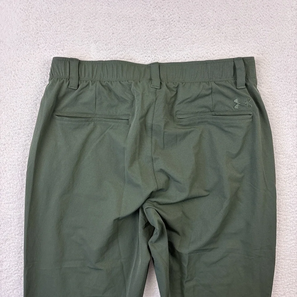 UNDER ARMOUR Mens Performance Golf Pants 34/32 Olive Green Loose Fit Lightweight